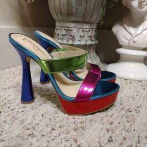 Jessica Simpson Sempira Multicolor Metallic Platform High Heel Slide Sandals
